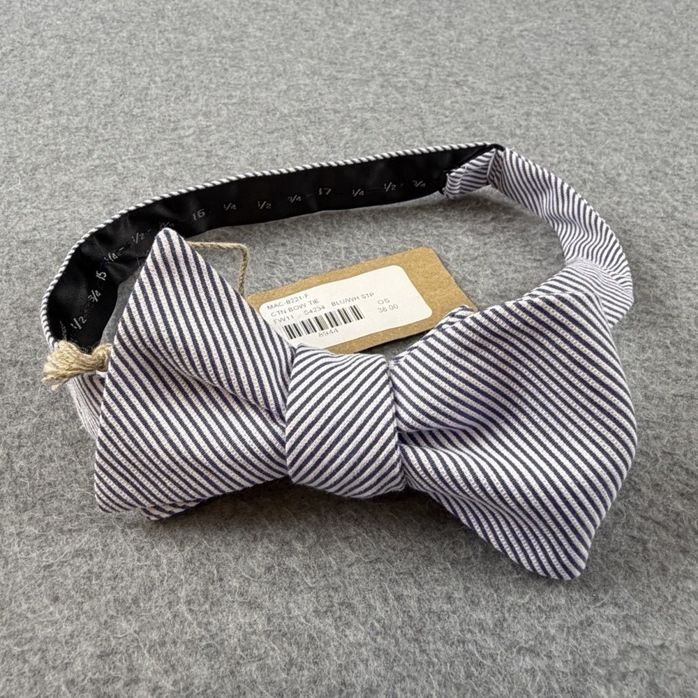 Oasis Blue White Stripe Cotton Self Tie Bow Tie Adjustable NWT 2.5x14.5-18.5"